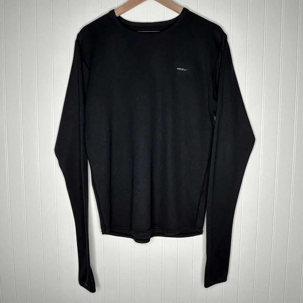 Nike Dri-FIT Mens Long Sleeve Shirt Size L Black Running Training Thumbholes